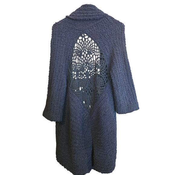 BCBGMAXAZRIA Chunky Knit Sweater M Womens 3/4 Sleeve Black Open Cottage Core - Picture 5 of 5